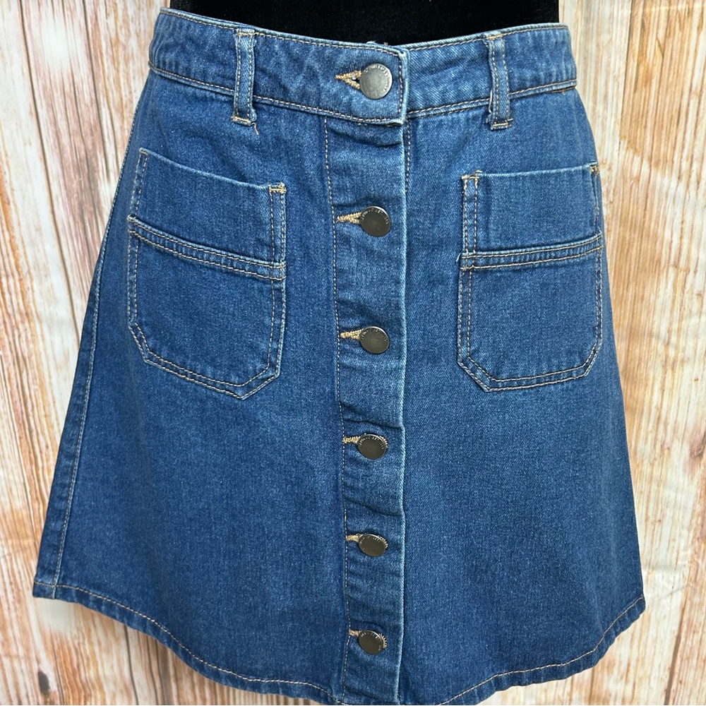 Denim&Co Blue Button-Front Denim Mini Skirt